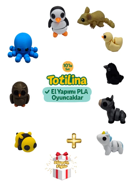 10'lu set (penguen fare ördek karga eşek unicorn arı baykuş…)