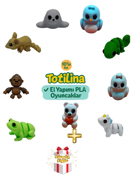 10'lu set (kuş bukalemun unicorn ayı kurbağa goril fare fok…) ürün görseli