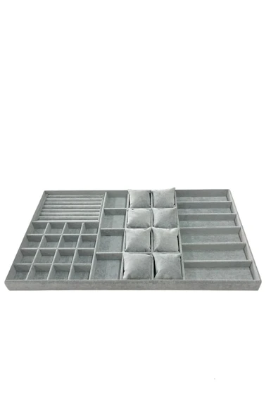 Özel Sipariş 70/38 Cm Süet Kaplama Gri Renk Çekmece Içi Takı Düzenleyicisi - 2