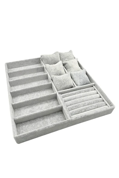 Miami Model Süet Kumaş Gri Renk 38Cm /34 Cm Mix Takı Sergileme Çekmece İçi Stand - Resim 2