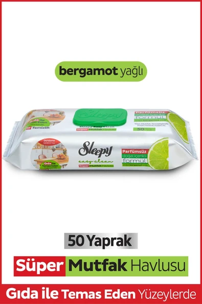Sleepy Easy Clean Süper Yüzey Temizlik Mutfak Havlusu&mendili Bergamot Yağlı 50 Yaprak