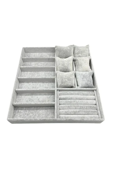 Miami Model Süet Kumaş Gri Renk 38Cm /34 Cm Mix Takı Sergileme Çekmece İçi Stand - Resim 4