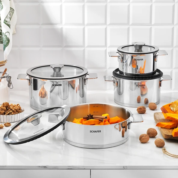Schafer Steel Pro Çelik Tencere Seti 8 Parça-Inox