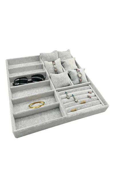 Miami Model Süet Kumaş Gri Renk 38Cm /34 Cm Mix Takı Sergileme Çekmece İçi Stand ürün görseli