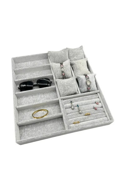 Miami Model Süet Kumaş Gri Renk 38Cm /34 Cm Mix Takı Sergileme Çekmece İçi Stand - Resim 3