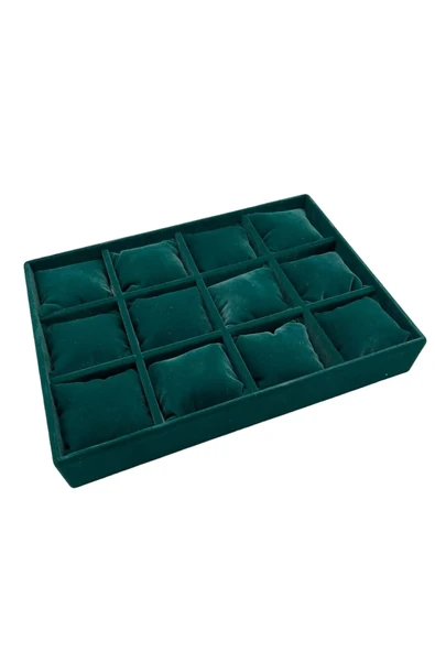 Tokyo Model Süet Kumaş Haki Yeşil Renk 12 Yastıklı Çekmece Ici Takı Kutusu ürün görseli