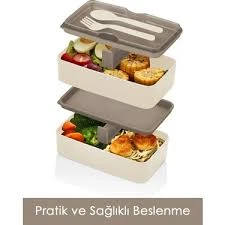 Dikdörtgen İki Katlı Lunch Box Mavi Renk  Beslenme Kutusu Saklama Kutusu - 6