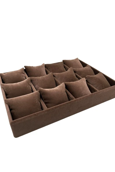 Tokyo Model Süet Kumaş Kahve Renk 34/24 Cm Çekmece Içi Yastıklı Saat Ve Takı Kutusu - Resim 3