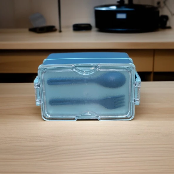 Dikdörtgen İki Katlı Lunch Box Mavi Renk  Beslenme Kutusu Saklama Kutusu - 3