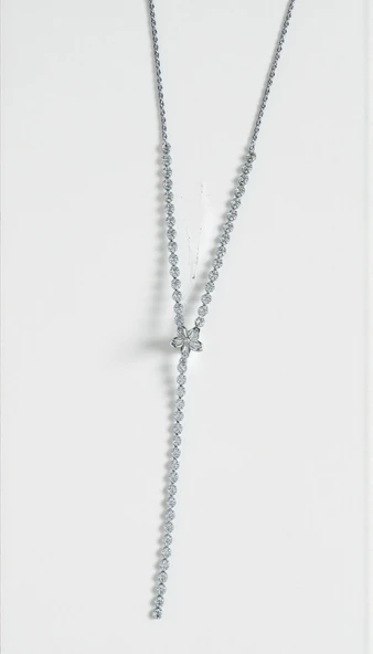 Gümüş Kaplama Zirkon Taşlı Çelik Y Kolye ürün görseli