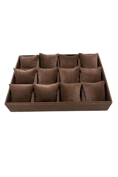 Tokyo Model Süet Kumaş Kahve Renk 34/24 Cm Çekmece Içi Yastıklı Saat Ve Takı Kutusu - Resim 2