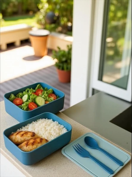 Dikdörtgen İki Katlı Lunch Box Mavi Renk  Beslenme Kutusu Saklama Kutusu - 5