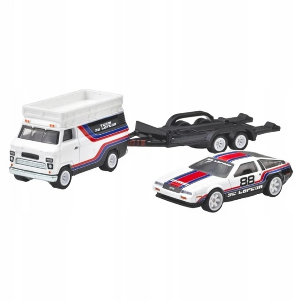 Nessiworld Car Culture Team Transport DMC DeLorean & HW Rally Hauler Diecast Car - Resim 1