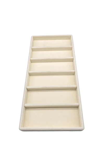 Lefkoşa Model Süet Kumaş Krem Renk 38 Cm / 19 Cm Gözlük Sergileme Çekmece Içi Stand - Resim 3