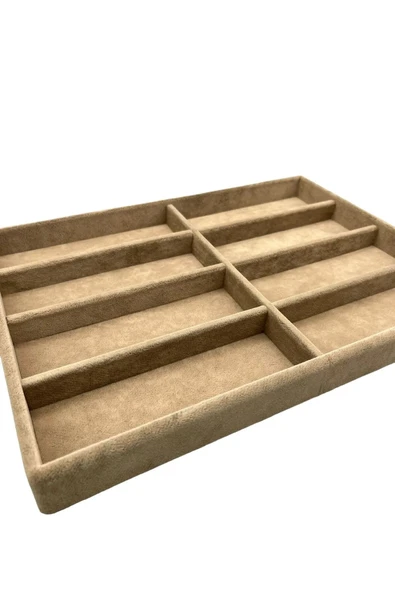 New York Model Süet Süet Kumaş Sütlü Kahve Renk 34/24 cm Bölmeli Çekmece Içi Gözlük Standı - Resim 3