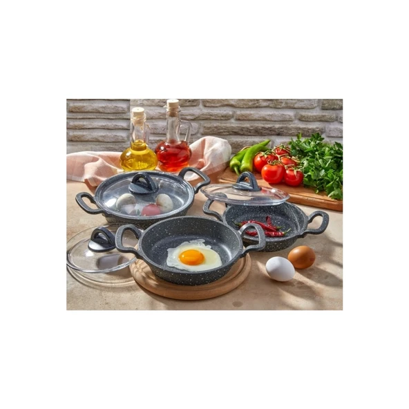 AKILLIELMA-EDA ZK-901 COOKWARE GRANİT DÖKÜM CAM KAPAKLI SAHAN TAVA SETİ YANMAZ YAPIŞMAZ 16/18/20 CM 3 BOY ürün görseli