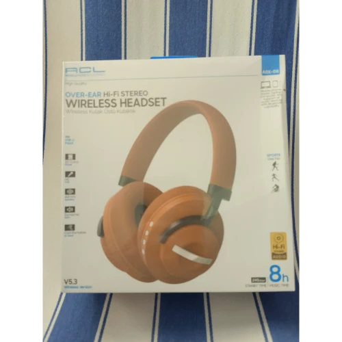 ABK-08 Bluetooth 5.3 Kulak Üstü Kulaklık Kahverengi  Hi-Fi Stereo, SD Kart, USB-C, HD Görüşme - Resim 2