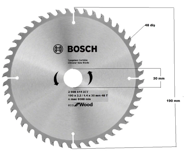 BOSCH DAİRE TESTERE 190 mm 48 diş 30 mm - 1