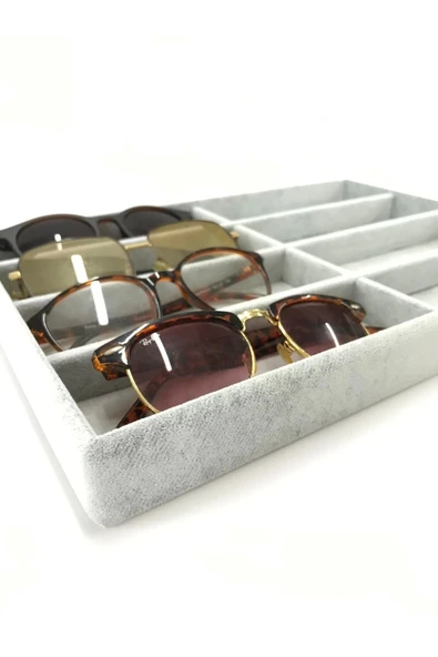 New York Model Süet Süet Kumaş Gri Renk 34/24 Cm Bölmeli Çekmece Içi Gözlük Standı - Resim 2