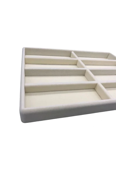 New York Model Süet Süet Kumaş Krem Renk 34/24 cm Bölmeli Çekmece Içi Gözlük Standı - Resim 4