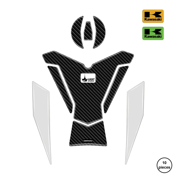 Kawasaki ZX-6R 2025 ile Uyumlu Kaydırmaz 6D Karbon ve Şeffaf 10 Parça Tank Pad Seti GC68 (Siyah Motor) ürün görseli