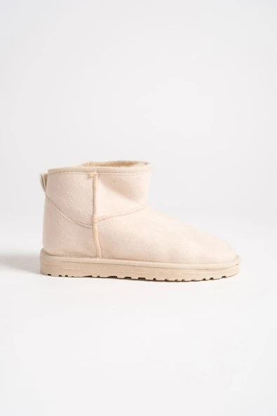 JET-JOLIE Bağcıksız Düz Taban İçi Kürklü Kısa Süet Kadın Bot SKT - Krem - Resim 6