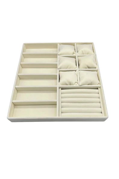 Miami Model Süet Kumaş Krem Renk 38Cm /34 Cm Mix Takı Sergileme Çekmece İçi Stand - Resim 2