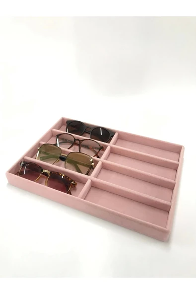 New York Model Süet Kumaş Pembe Renk 34/24 cm Bölmeli Çekmece Içi Gözlük Standı