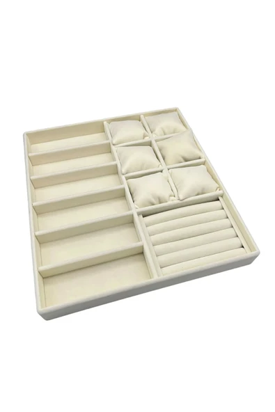 Miami Model Süet Kumaş Krem Renk 38Cm /34 Cm Mix Takı Sergileme Çekmece İçi Stand - Resim 5