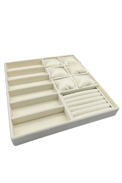 Miami Model Süet Kumaş Krem Renk 38Cm /34 Cm Mix Takı Sergileme Çekmece İçi Stand - Resim 4