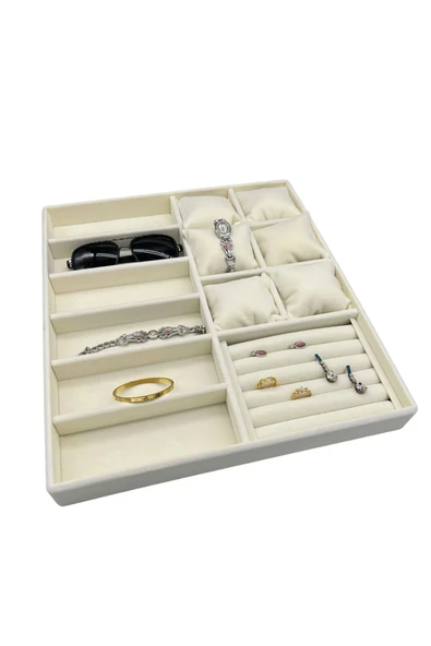 Miami Model Süet Kumaş Krem Renk 38Cm /34 Cm Mix Takı Sergileme Çekmece İçi Stand - Resim 3