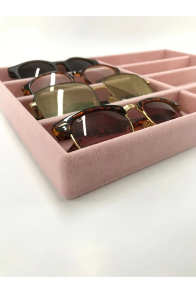 New York Model Süet Kumaş Pembe Renk 34/24 cm Bölmeli Çekmece Içi Gözlük Standı - 2