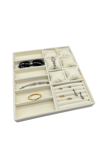 Miami Model Süet Kumaş Krem Renk 38Cm /34 Cm Mix Takı Sergileme Çekmece İçi Stand ürün görseli