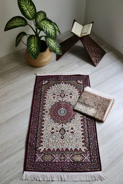 Osmanlı Desen Astarlı Lüks Seccade S1018 Krem - Resim 11