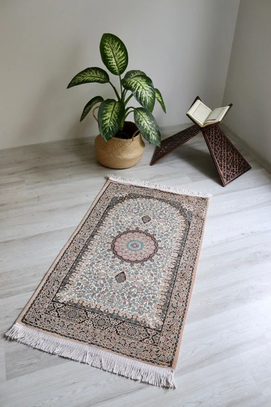 Osmanlı Desen Astarlı Lüks Seccade S1018 Krem - Resim 2