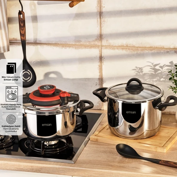Emsan Vera Düdüdklü Tencere Seti 4+6 Lt Kırmızı ürün görseli