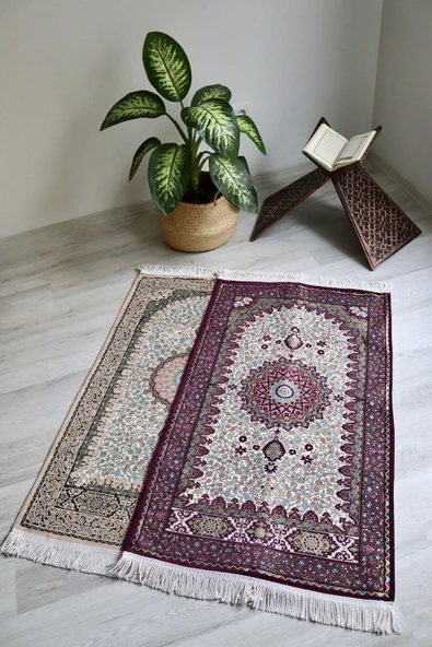 Osmanlı Desen Astarlı Lüks Seccade S1018 Krem - Resim 6