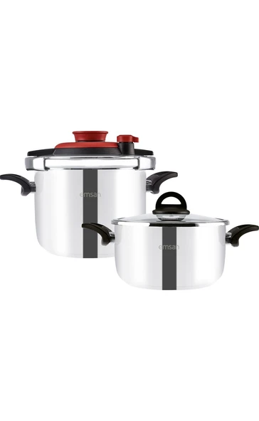 Emsan Vera Düdüdklü Tencere Seti 4+6 Lt Kırmızı - Resim 2