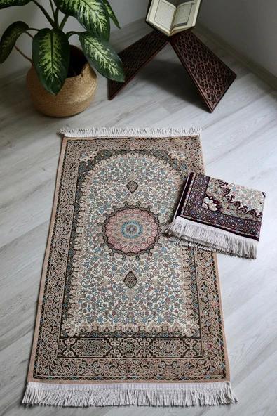 Osmanlı Desen Astarlı Lüks Seccade S1018 Krem - Resim 5