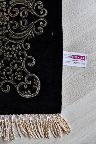 Çiçek Desenli Lüks Şönil Seccade S1007 Siyah - Resim 4