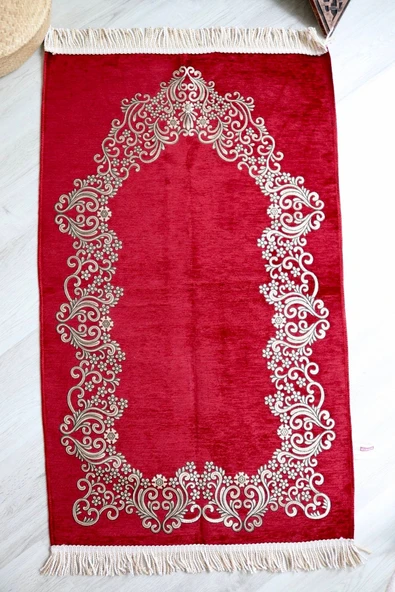 Çiçek Desenli Lüks Şönil Seccade S1007 Siyah - Resim 8