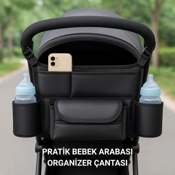 Polham Pratik 8 Bölmeli Çok Fonksiyonlu Bebek Arabası İçin Organizer Çanta, Biberen, Bez, Telefon Tutucu Çanta