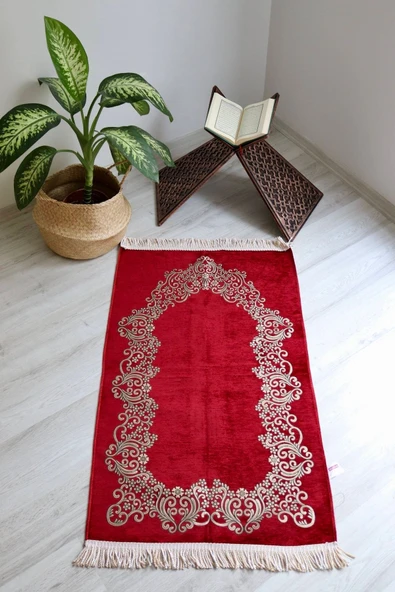 Çiçek Desenli Lüks Şönil Seccade S1007 Siyah - Resim 6