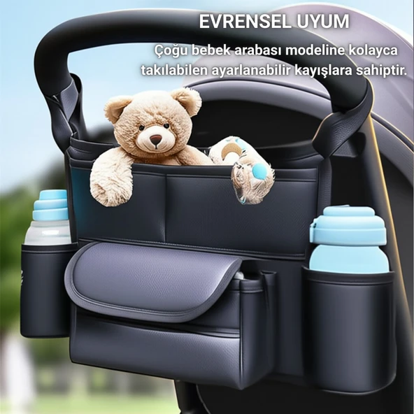 Polham Pratik 8 Bölmeli Çok Fonksiyonlu Bebek Arabası İçin Organizer Çanta, Biberen, Bez, Telefon Tutucu Çanta - 4