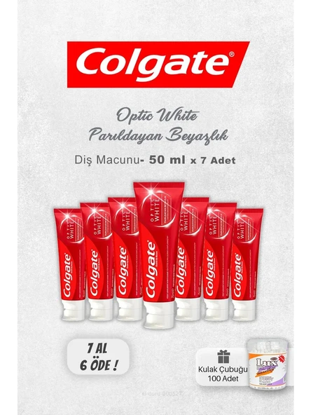 Colgate Optic White Parıldayan Beyazlık 7 Al 6 Öde 50 Ml Ve Kulak Çubuğu ürün görseli
