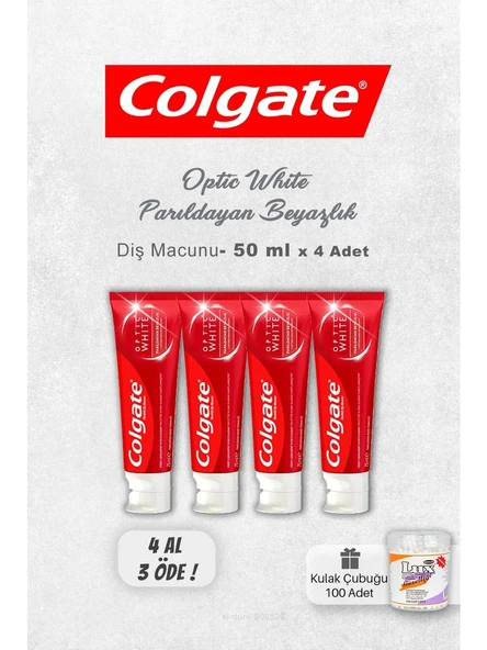 Colgate Optic White Parıldayan Beyazlık 4 Al 3 Öde 50 Ml Ve Kulak Çubuğu