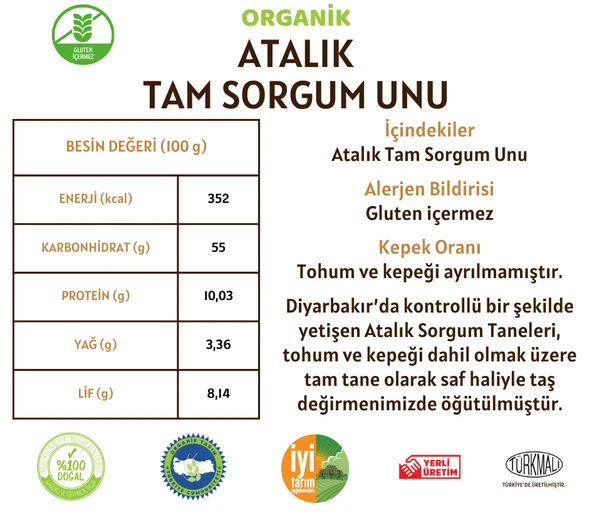 Taş Değirmenden Organik Organik Tam Sorgum Unu (Gluten İçermez) - 10 Kilo - Resim 2