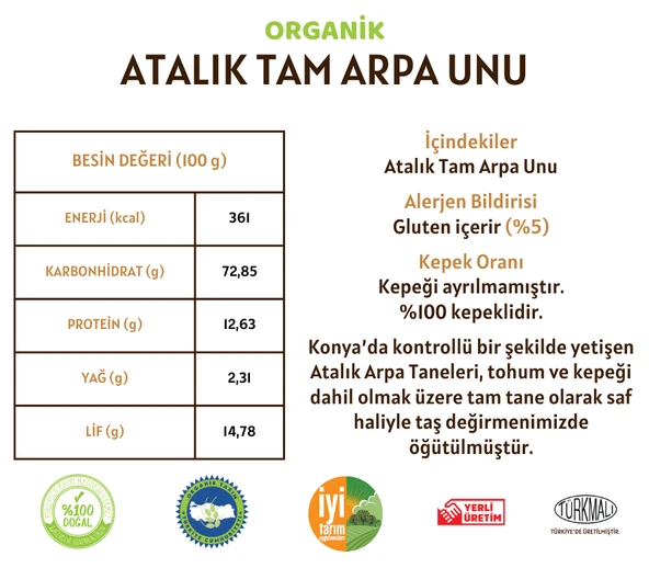 Taş Değirmenden Organik Organik Atalık Tam Arpa Unu - 10 Kilo - Resim 2