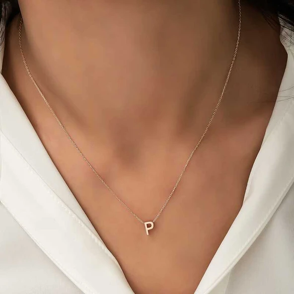 Gümüş Rose 3 Boyutlu P Harf Bayan Kolye ürün görseli 1