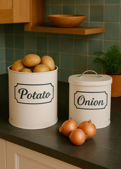 Metal Patates Soğan Kovası  DC-6754 Beyaz  Sebzelik - Resim 3